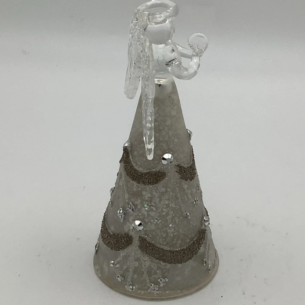 Pier 1 Glass Angel Figurine with Rhinestone and Glitter Accents